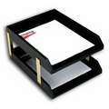 Black Letter Size Classic Leather Double Front Load Tray w/ Gold Posts